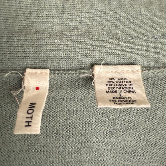 MOTH | Anthropologie Sage Green Wool Cotton Silk Ruffle Trim Cardigan | Large - Picture 3 of 6